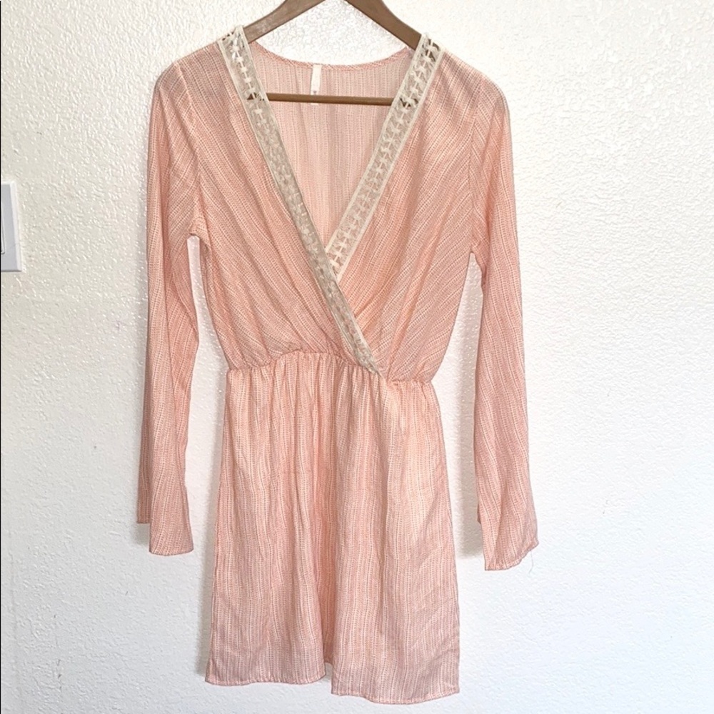Sage Bell Sleeve Orange White Deep V-Neck Mini Dress